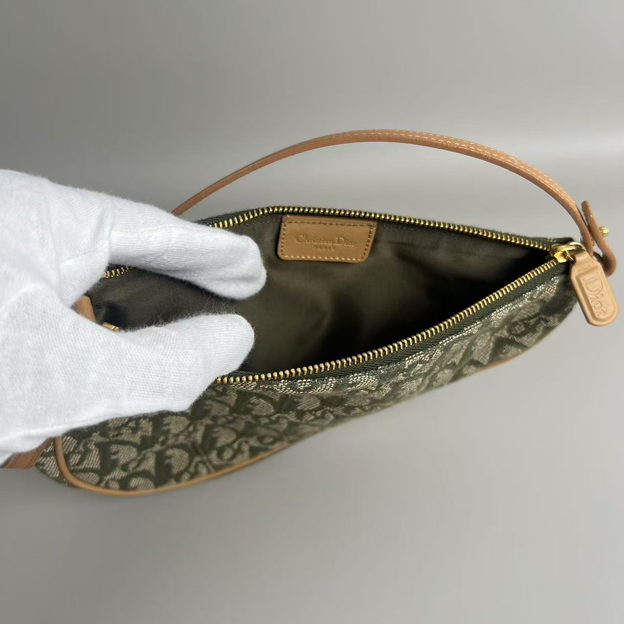 Christian Dior Sac Saddle Kaki / Mini toile marron