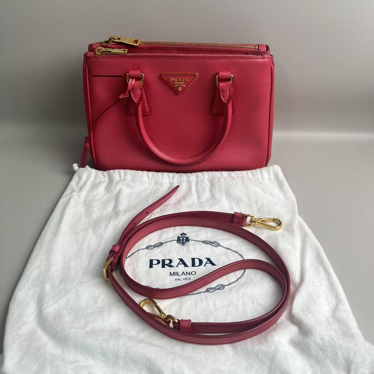 Prada Galleria - Mini Double Zip Tote in Pink, Saffiano Leather