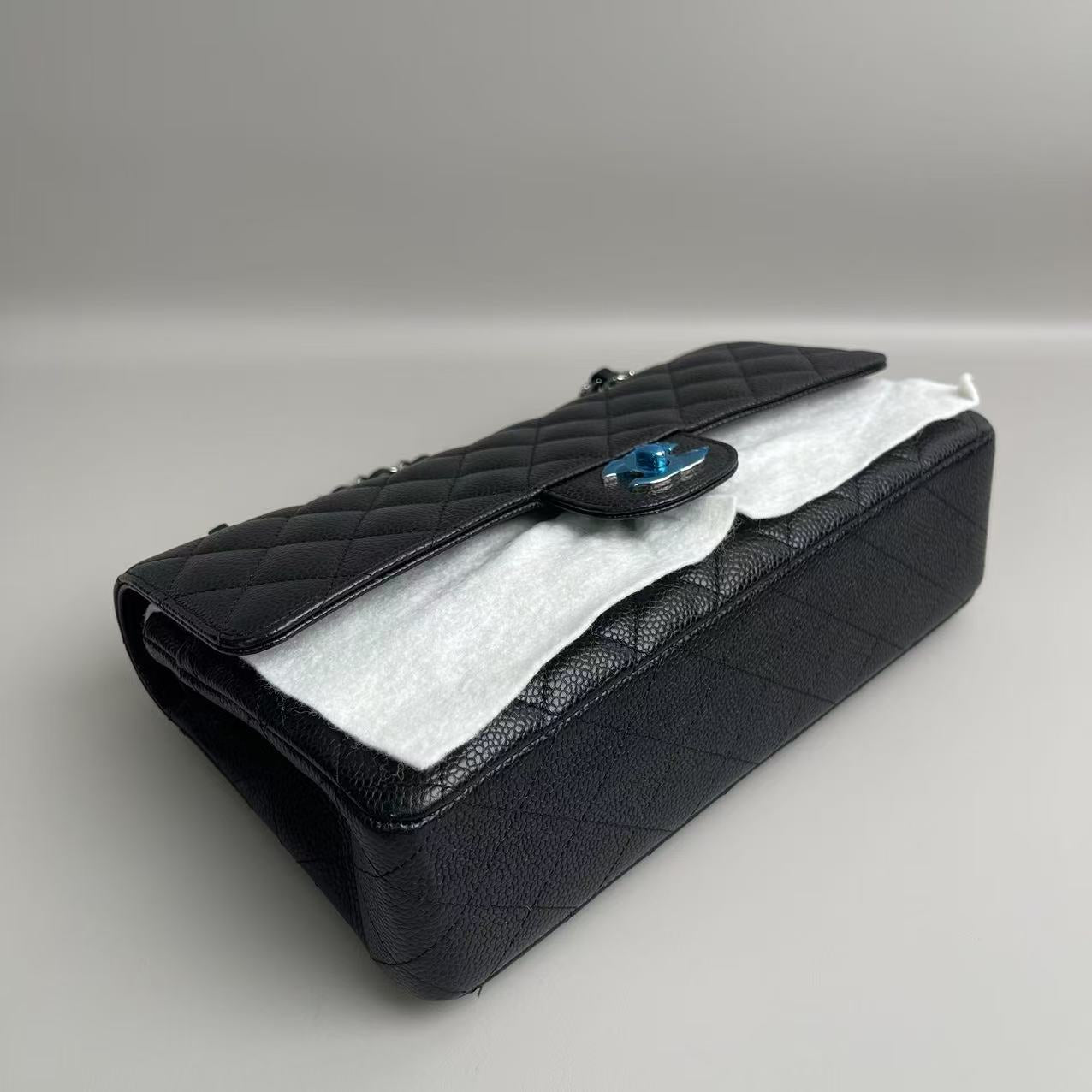 Chanel Classic Double Flap25 Quilted Caviar Silver-tone Black