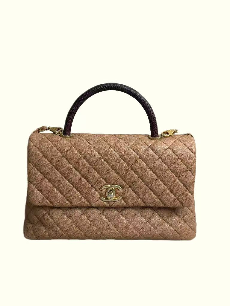 Chanel Beige Lizard Embossed 34cm Coco Handle Flap