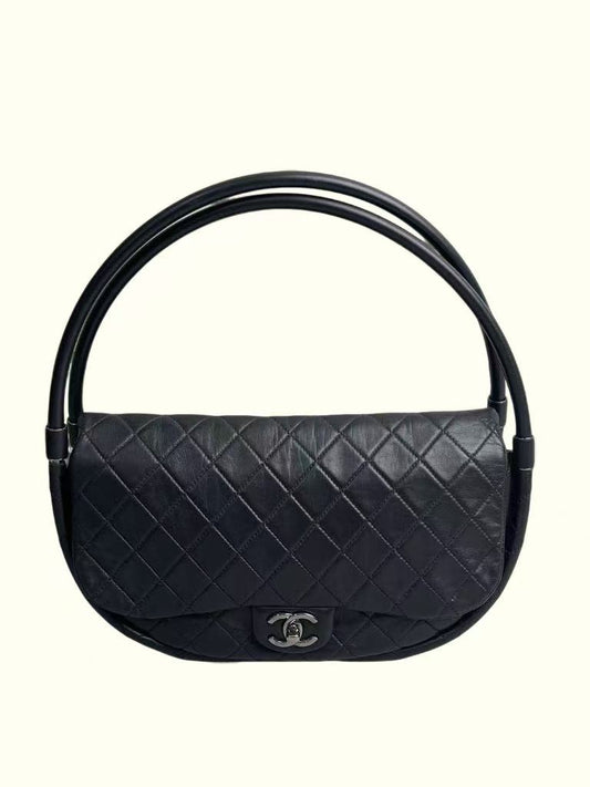 Chanel Black Leather Hula Hoop Shoulder Bag
