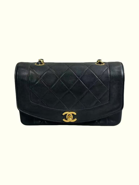 CHANEL Vintage Diana Flap Quilted Lambskin Leather Shoulder Bag