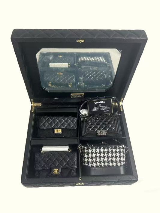 Chanel Lambskin Calfskin Tweed Success Story Set of 4 Minis Bags Black