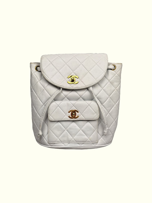 Silver Quilted Lambskin Medium Timeless CC Duma Backpack Gold Hardware