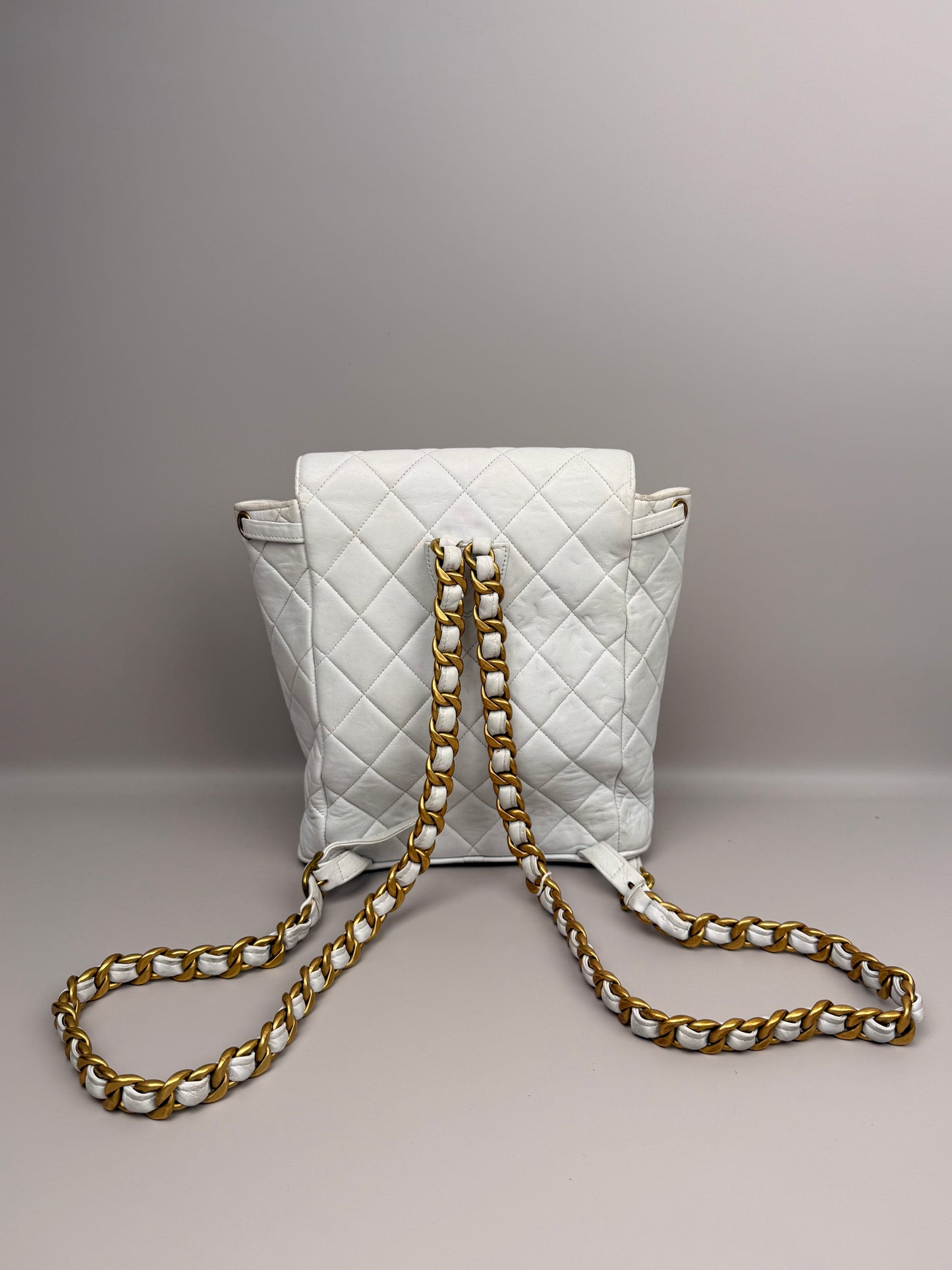 Silver Quilted Lambskin Medium Timeless CC Duma Backpack Gold Hardware