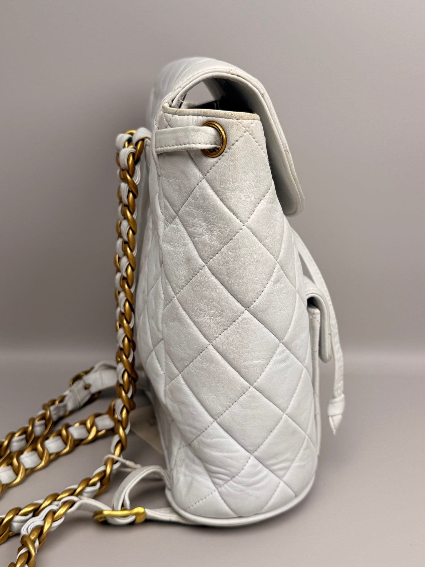 Silver Quilted Lambskin Medium Timeless CC Duma Backpack Gold Hardware