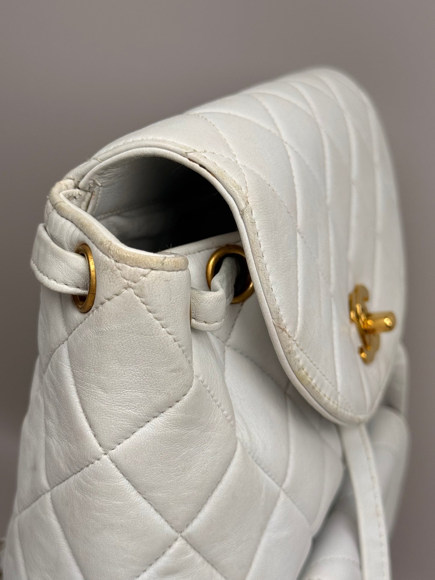 Silver Quilted Lambskin Medium Timeless CC Duma Backpack Gold Hardware