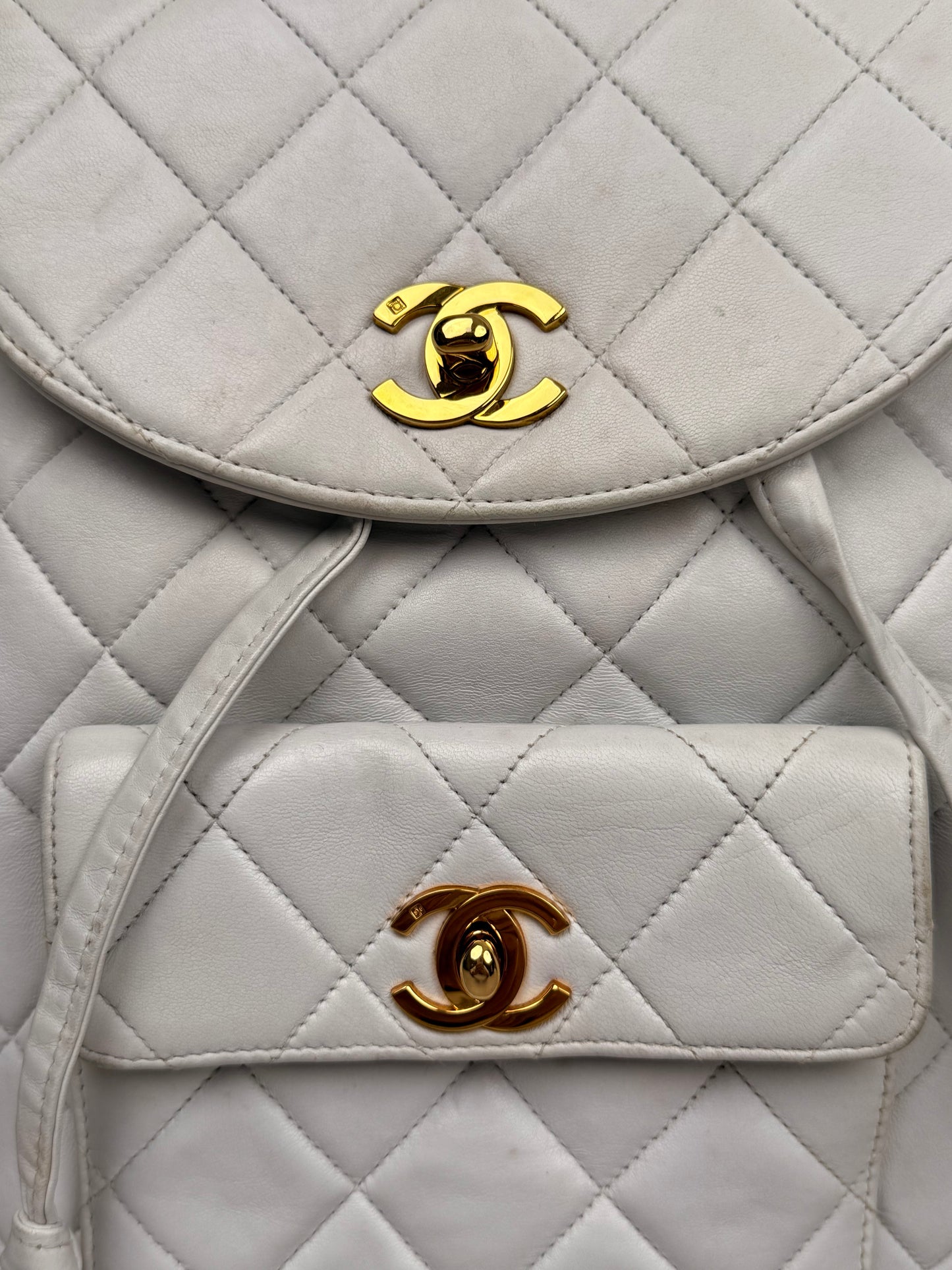 Silver Quilted Lambskin Medium Timeless CC Duma Backpack Gold Hardware