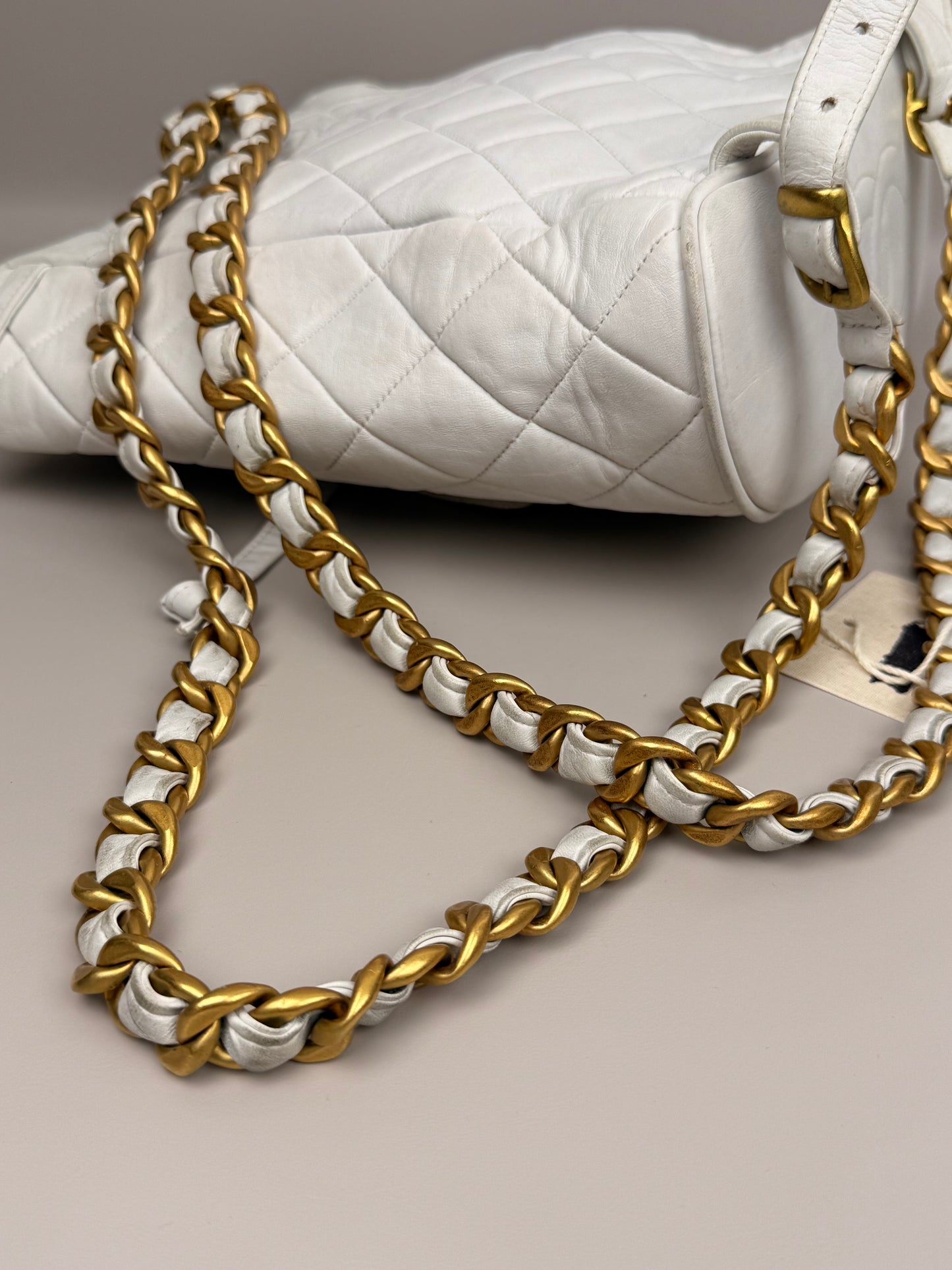 Silver Quilted Lambskin Medium Timeless CC Duma Backpack Gold Hardware