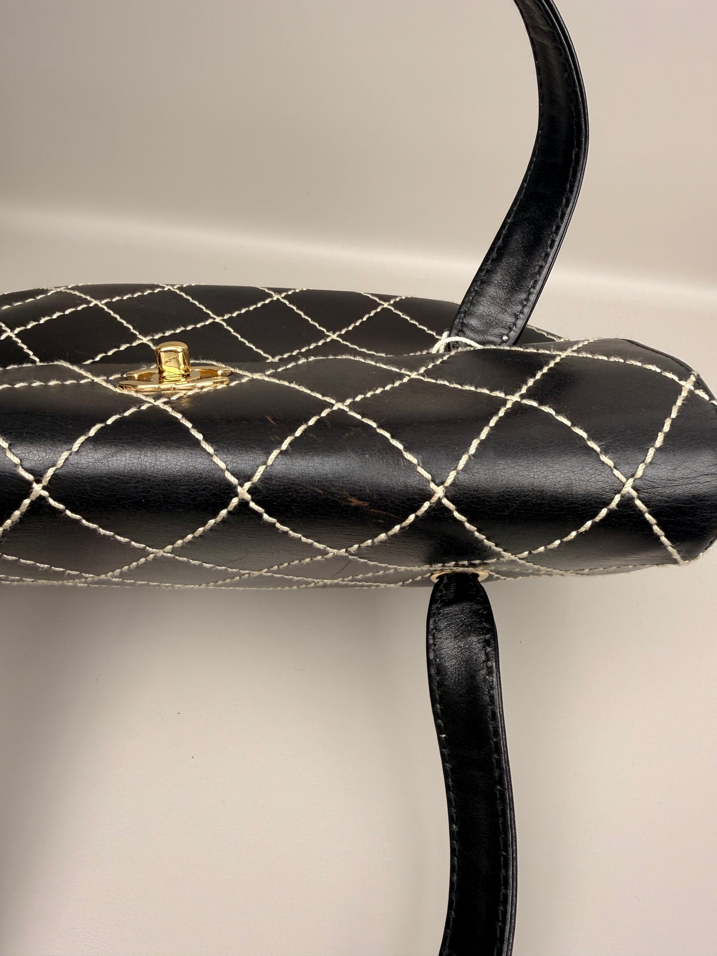 Black Quilted Calfskin Wild Stitch Surpique Flap Bag Vintage