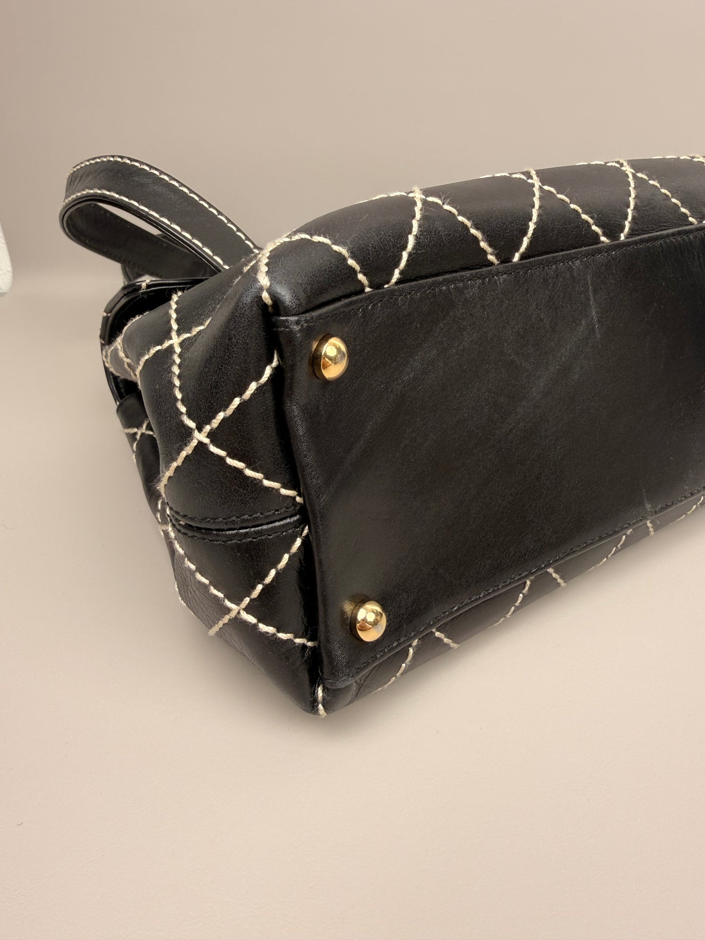 Black Quilted Calfskin Wild Stitch Surpique Flap Bag Vintage