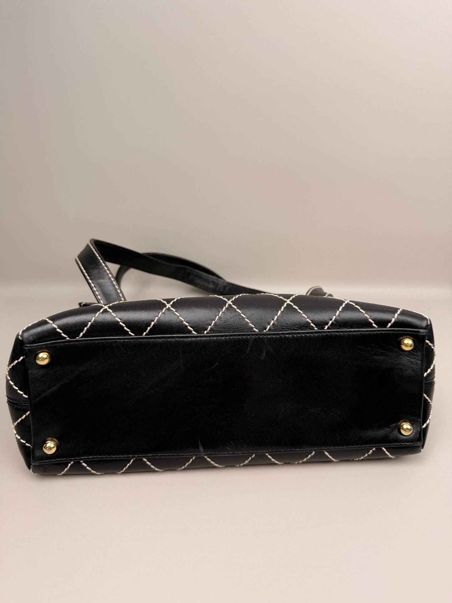 Black Quilted Calfskin Wild Stitch Surpique Flap Bag Vintage