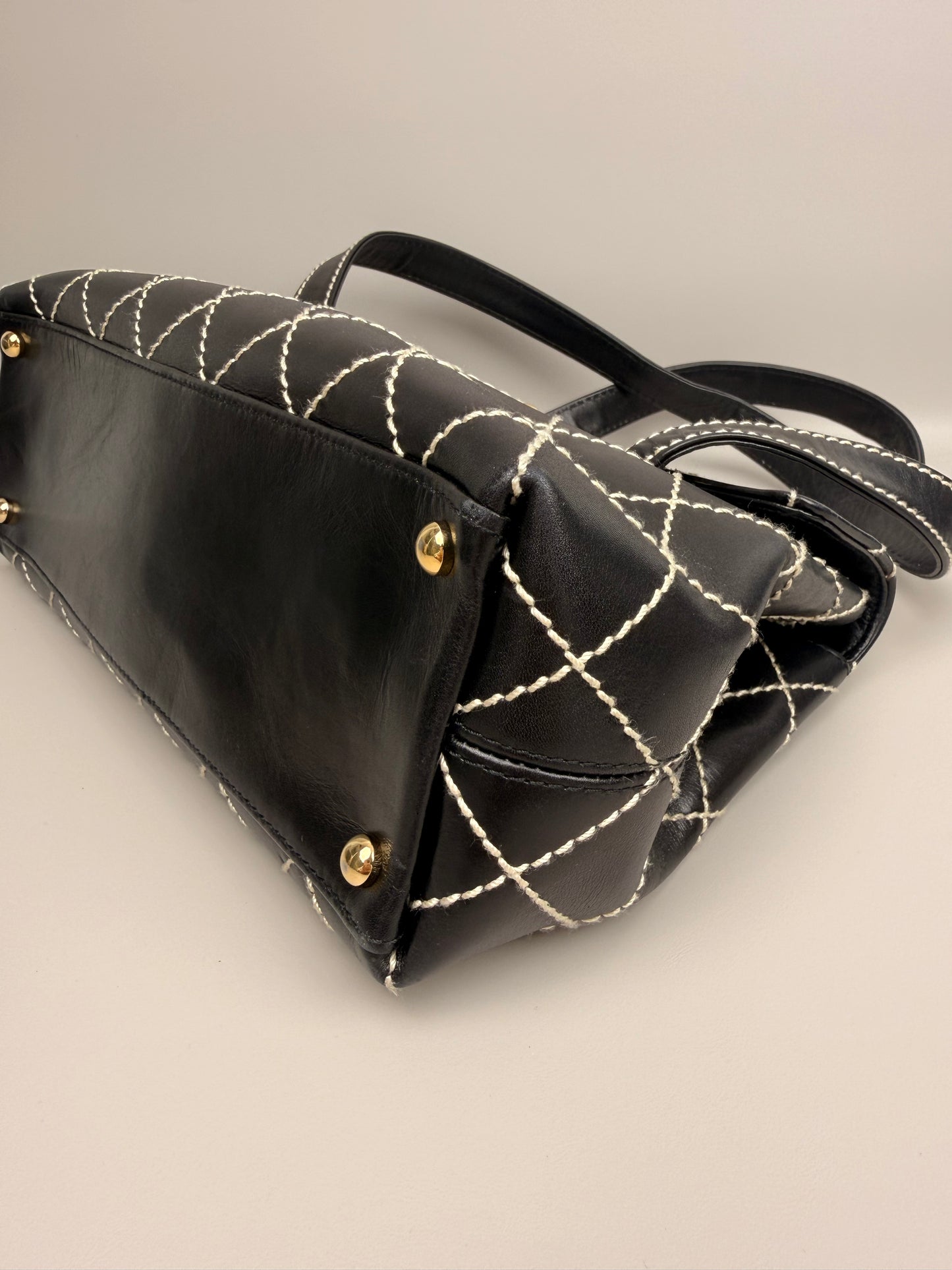 Black Quilted Calfskin Wild Stitch Surpique Flap Bag Vintage