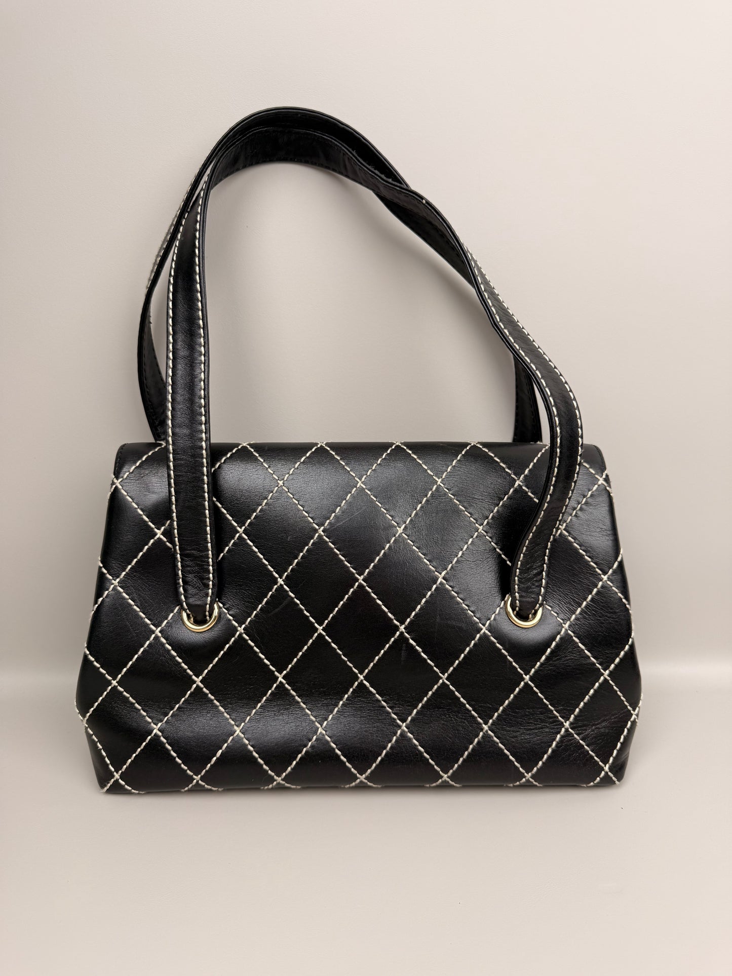 Black Quilted Calfskin Wild Stitch Surpique Flap Bag Vintage