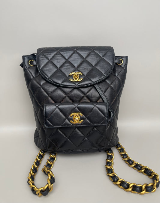 Chanel Black Quilted Leather Vintage Duma Backpack