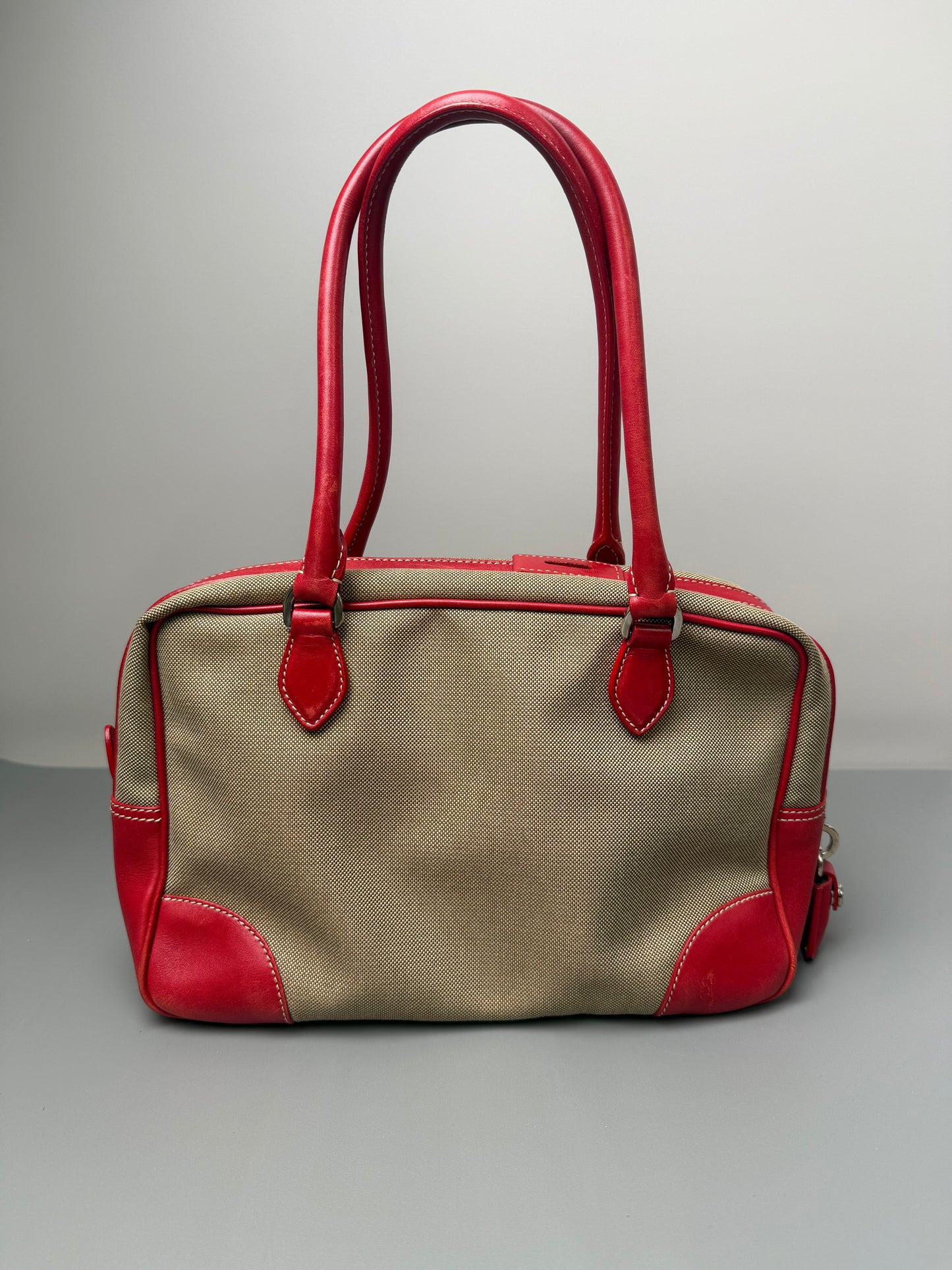 Prada Brown Canapa Logo Shoulder Bag Beige