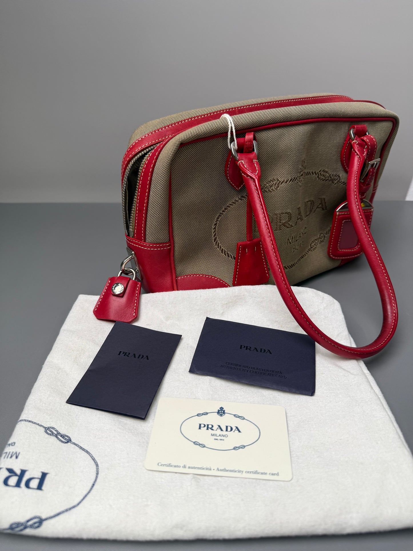 Prada Brown Canapa Logo Shoulder Bag Beige