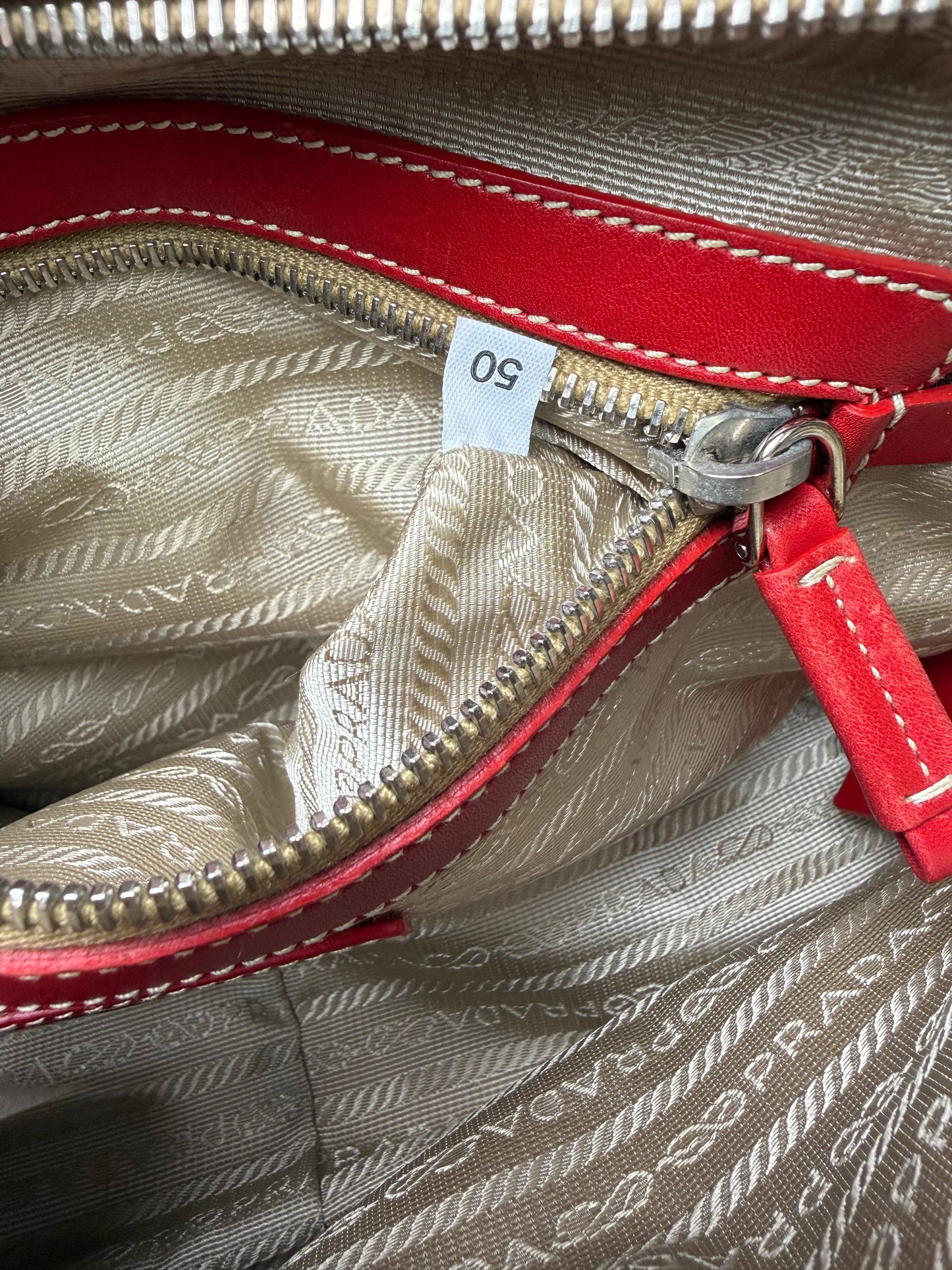 Prada Brown Canapa Logo Shoulder Bag Beige