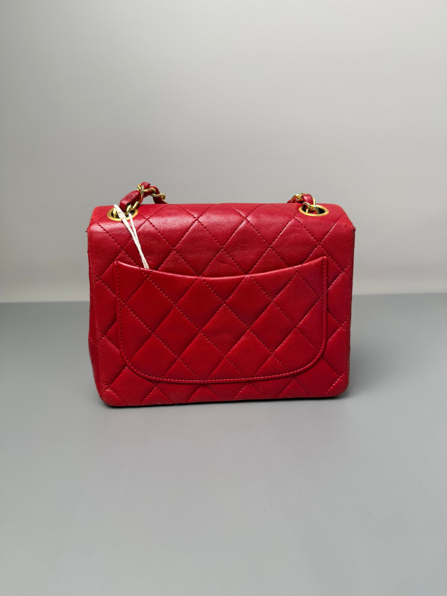 Vintage Chanel Mini Square Flap Red Lambskin Gold Hardware