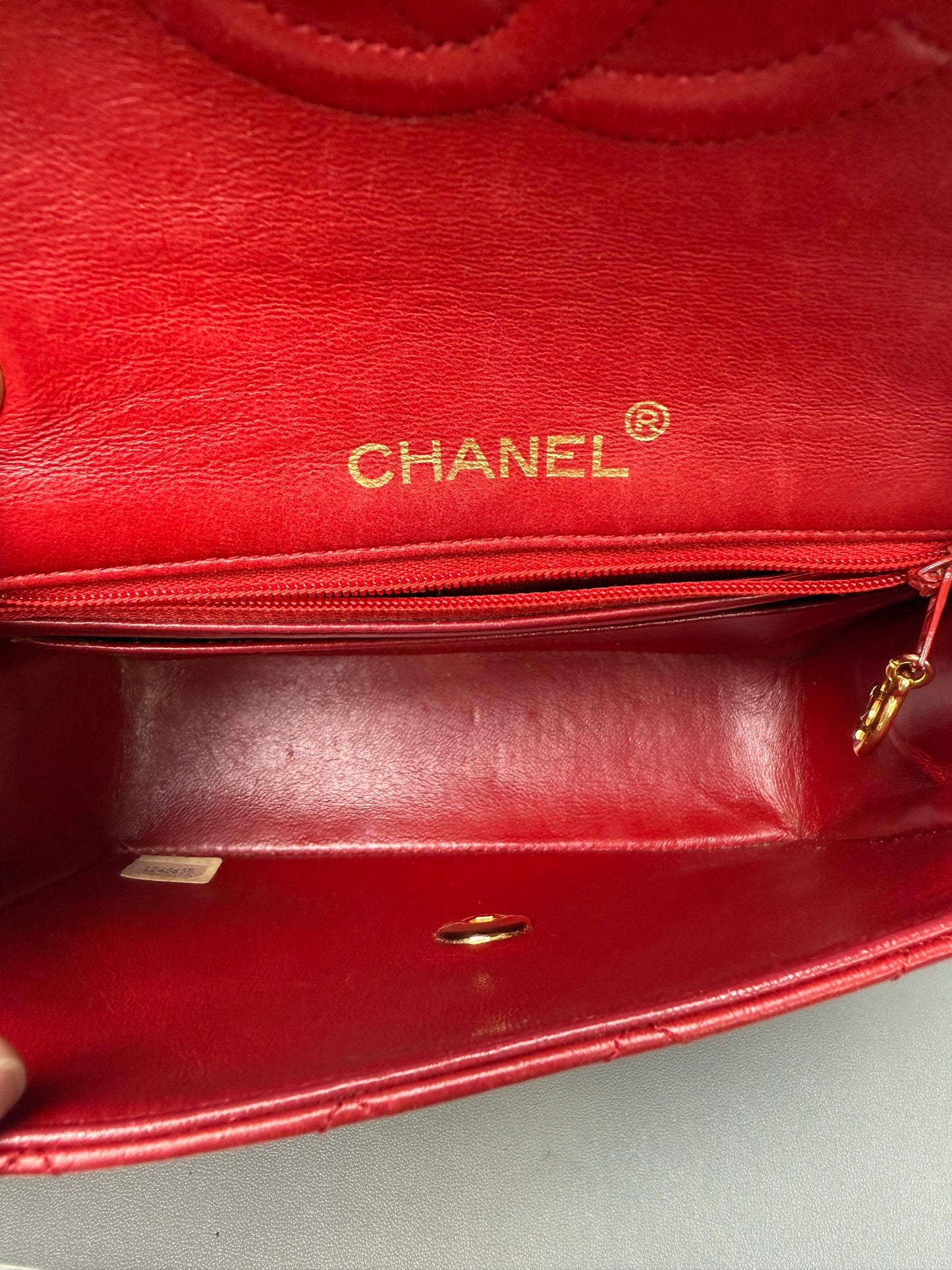 Vintage Chanel Mini Square Flap Red Lambskin Gold Hardware