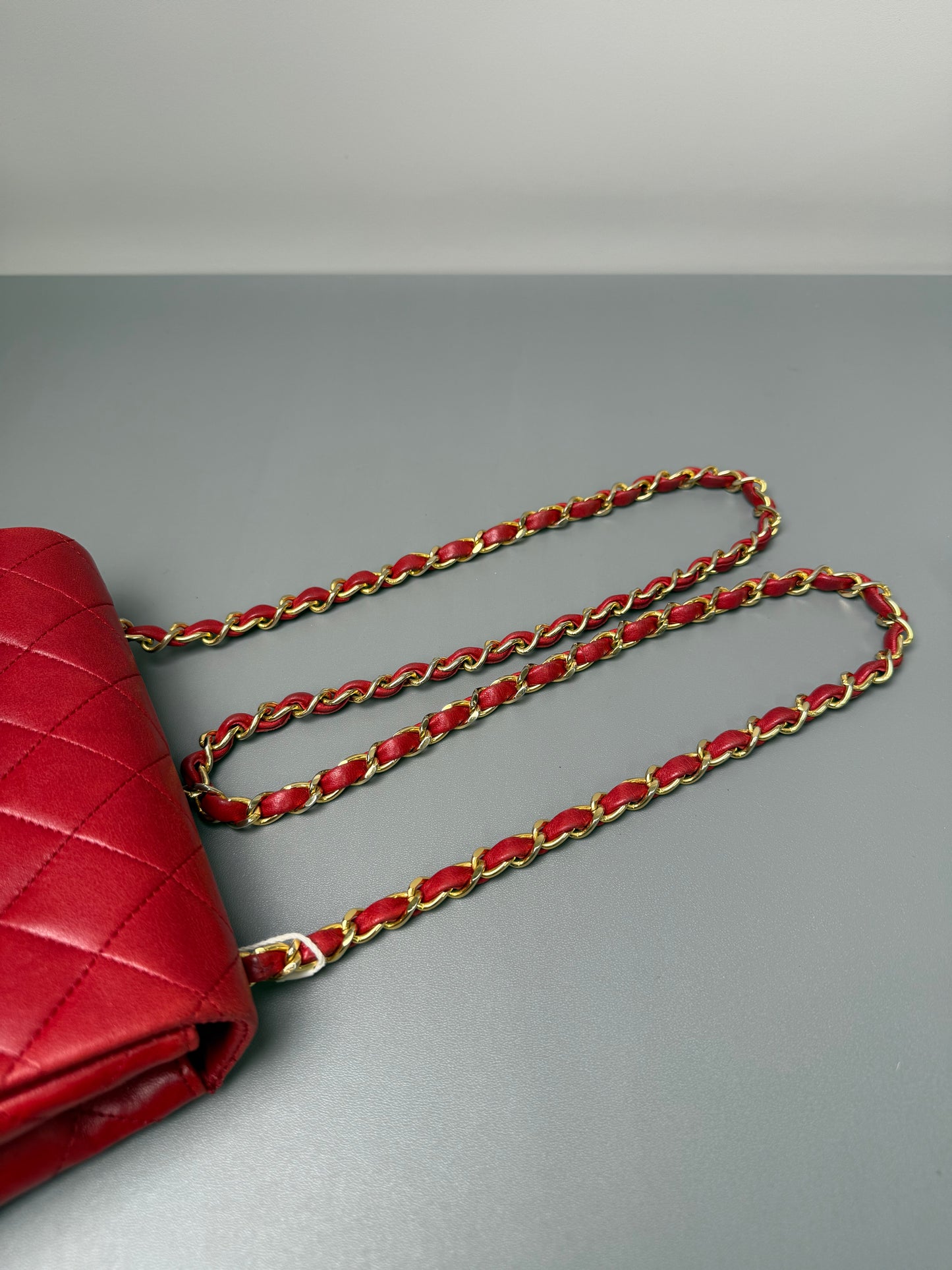 Vintage Chanel Mini Square Flap Red Lambskin Gold Hardware