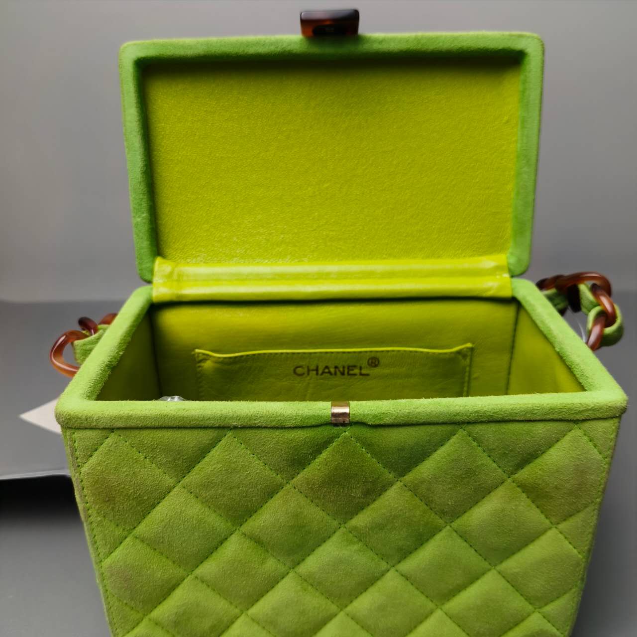 Chanel Green Suede Vanity Bag Dark green Leather
