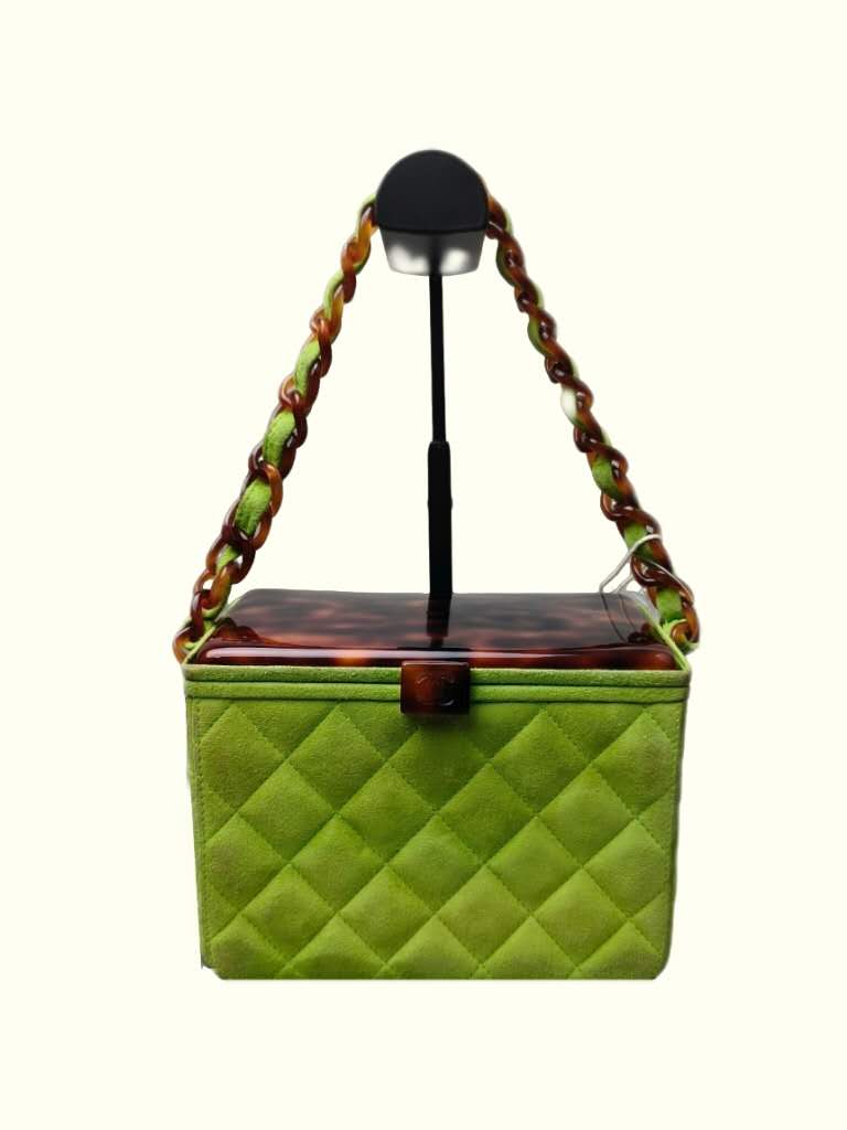 Chanel Green Suede Vanity Bag Dark green Leather