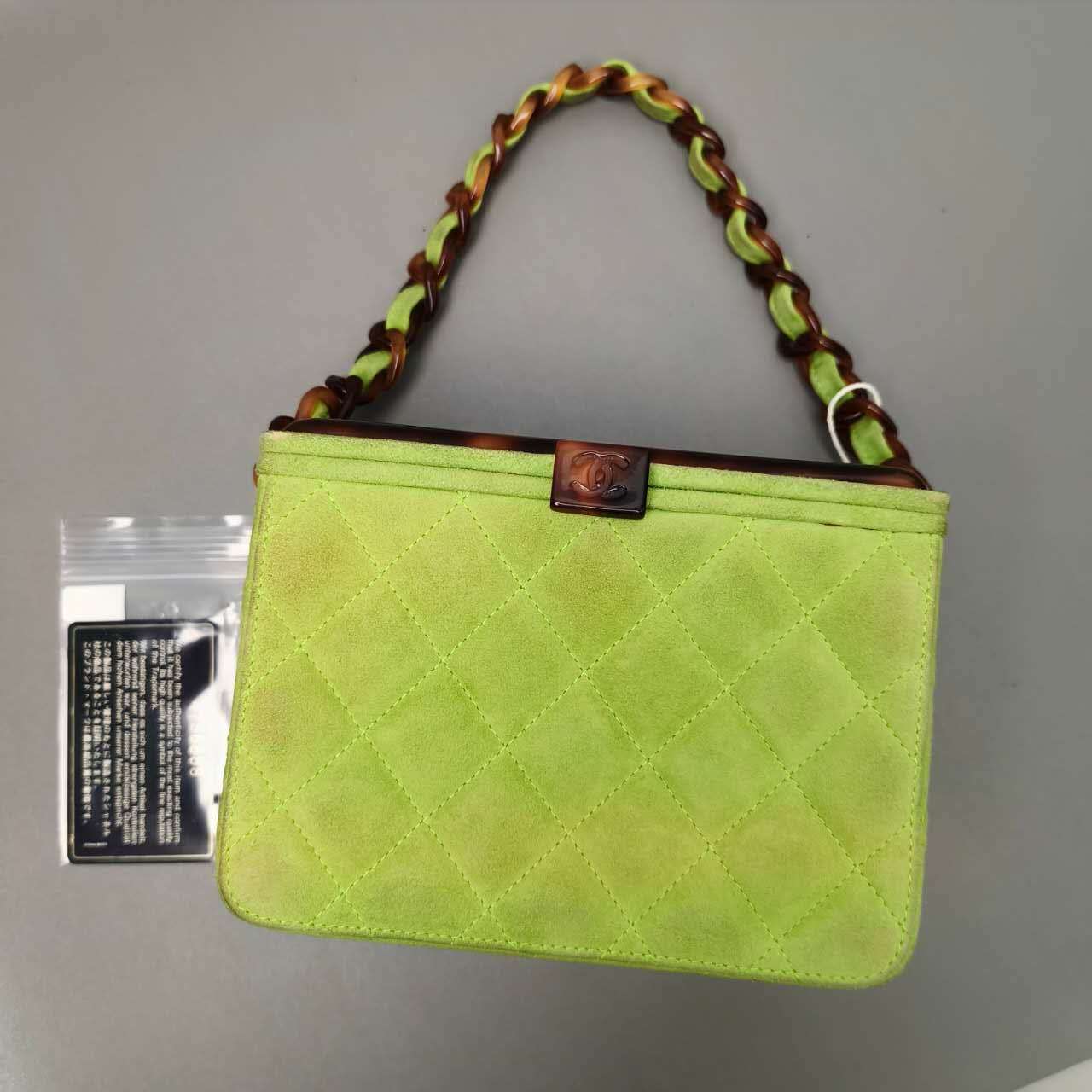 Chanel Green Suede Vanity Bag Dark green Leather