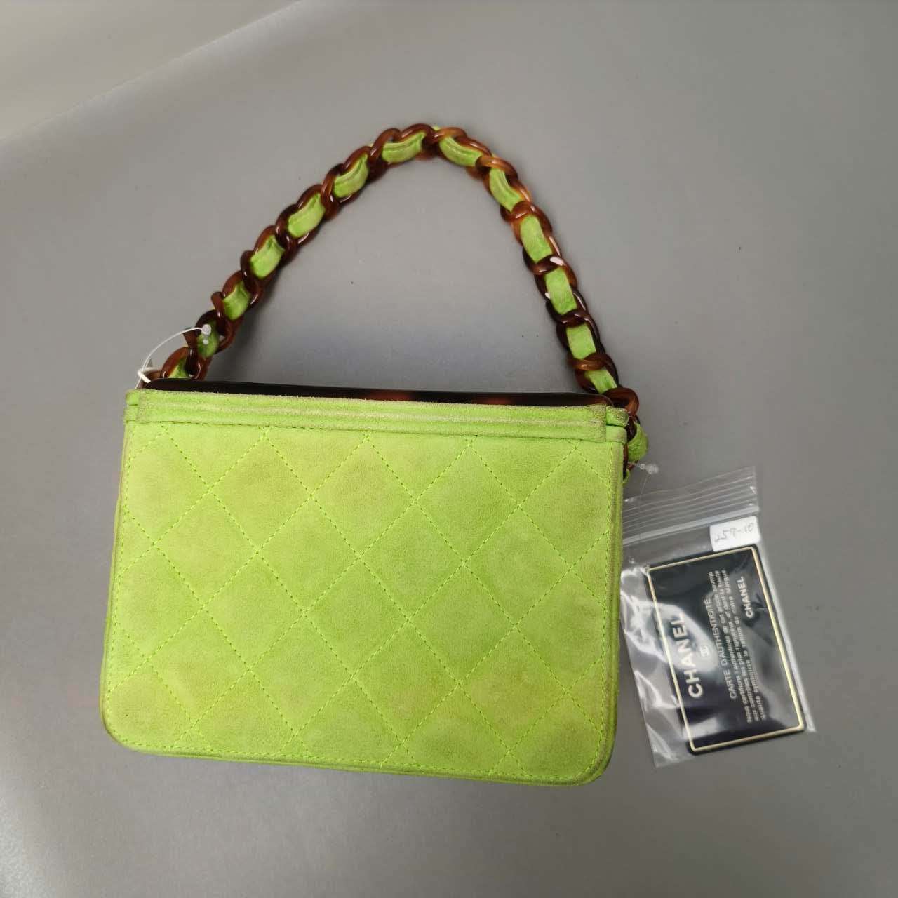 Chanel Green Suede Vanity Bag Dark green Leather