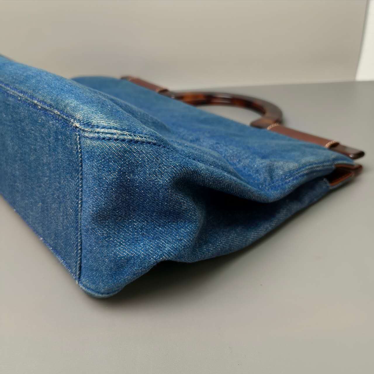 Chanel Vintage Blue Denim Tortoiseshell Tote Bag