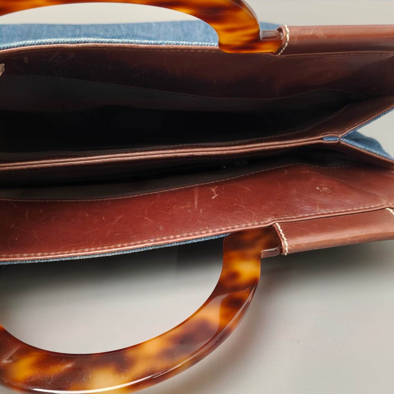 Chanel Vintage Blue Denim Tortoiseshell Tote Bag