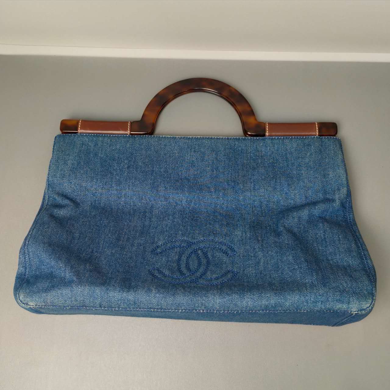 Chanel Vintage Blue Denim Tortoiseshell Tote Bag