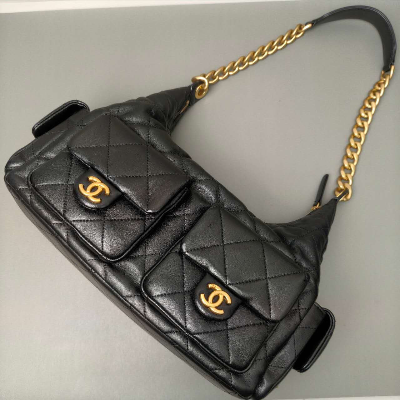 Chanel Calfskin Multi-Pocket Hobo Bag