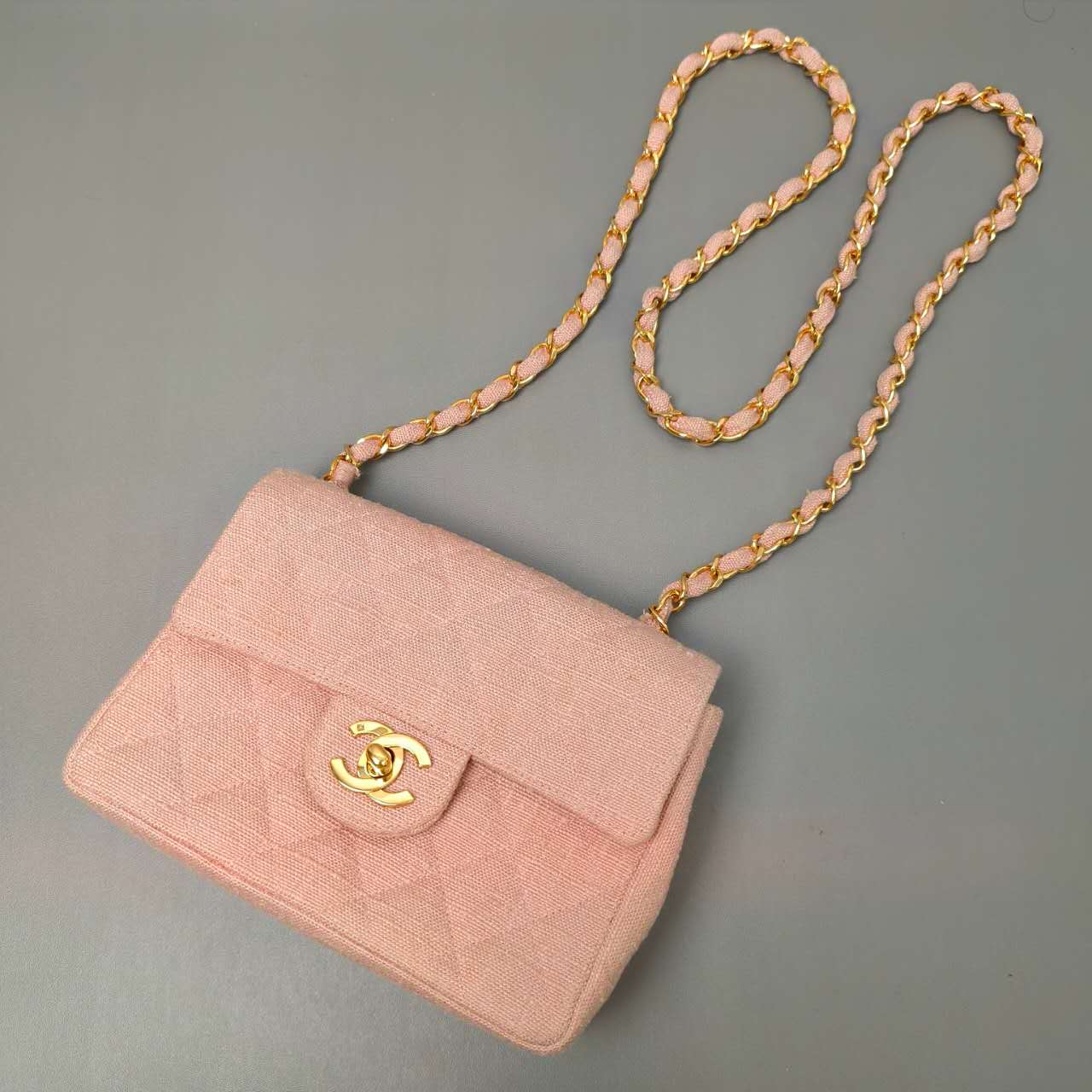 Chanel Pink Quilted Fabric Flap Bag