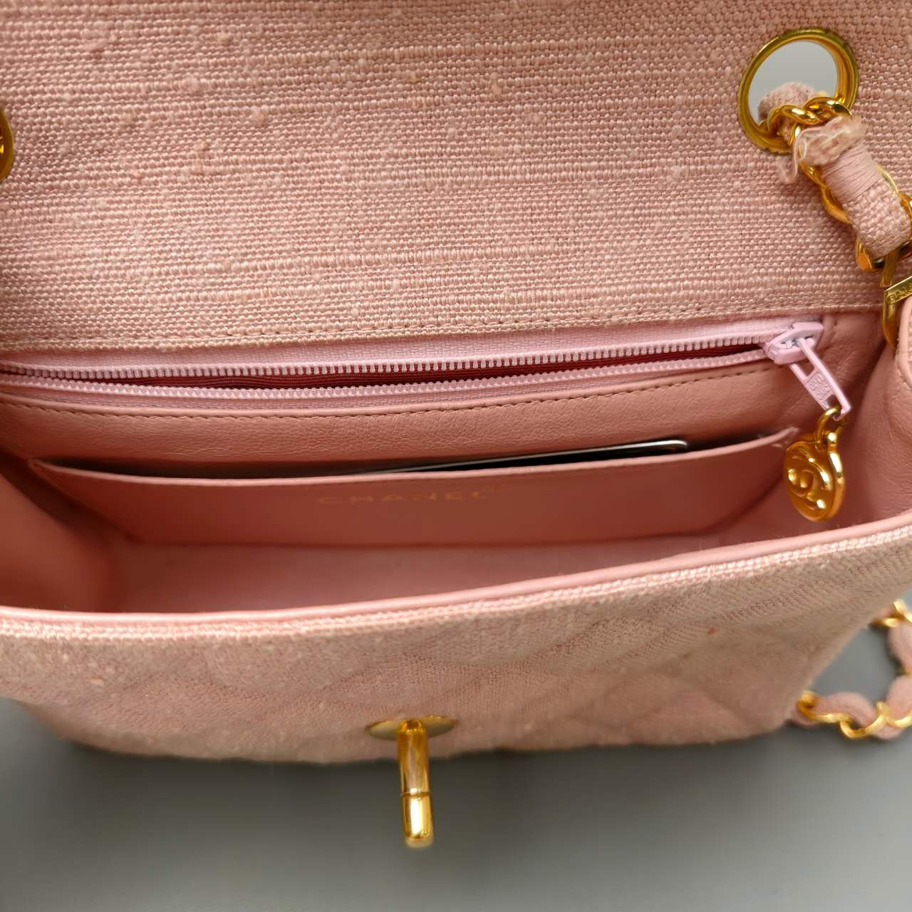 Chanel Pink Quilted Fabric Flap Bag