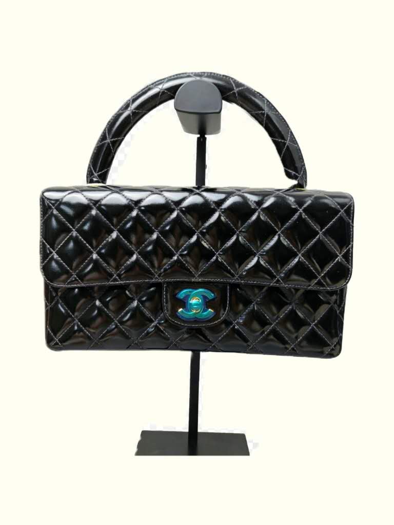 Chanel Quilted Patent Leather Top-Handle Flap Bag