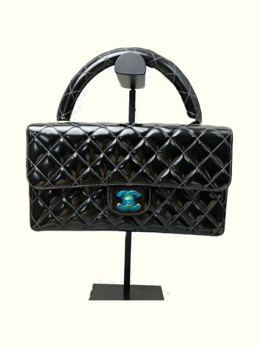 Chanel Quilted Patent Leather Top-Handle Flap Bag