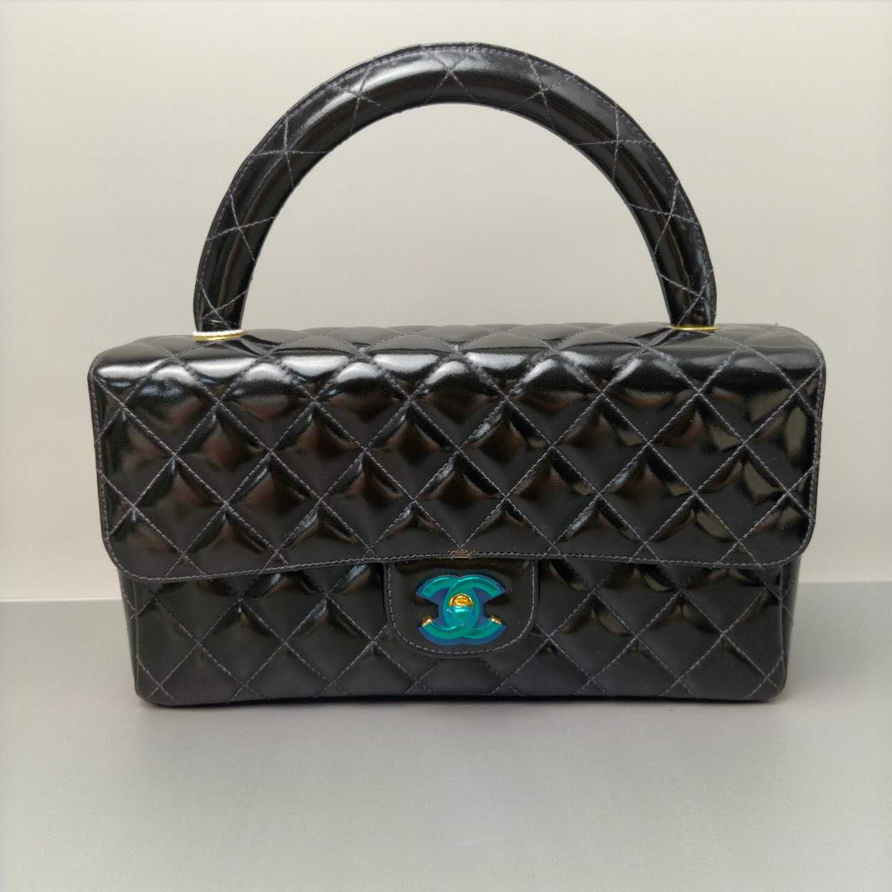 Chanel Quilted Patent Leather Top-Handle Flap Bag