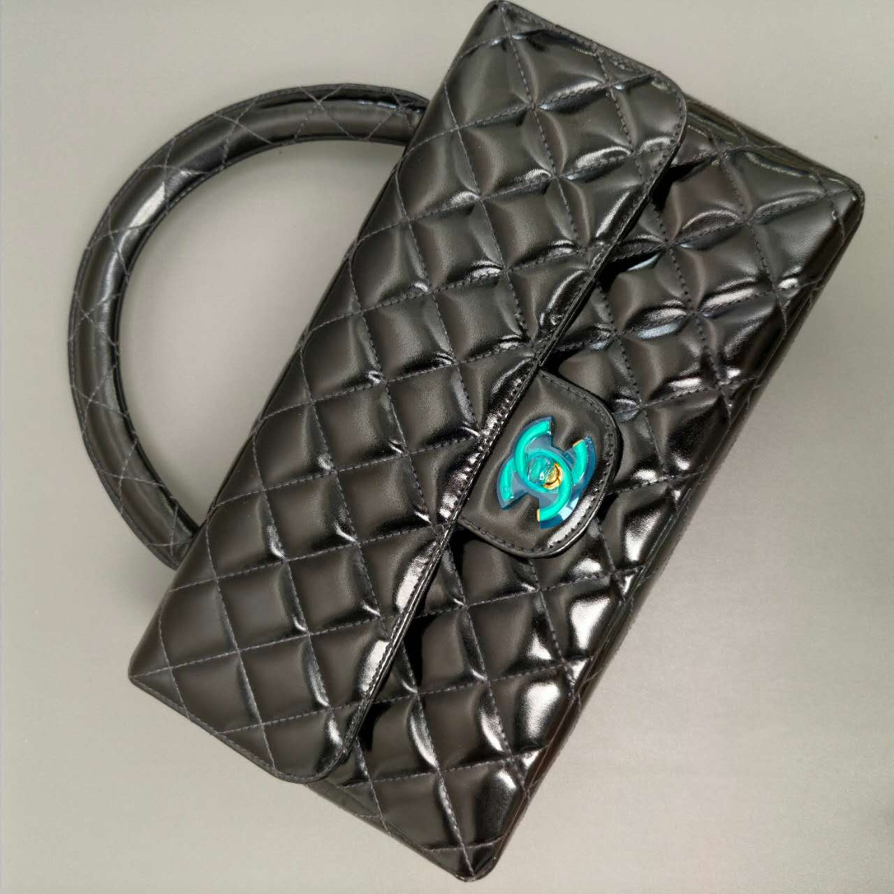 Chanel Quilted Patent Leather Top-Handle Flap Bag