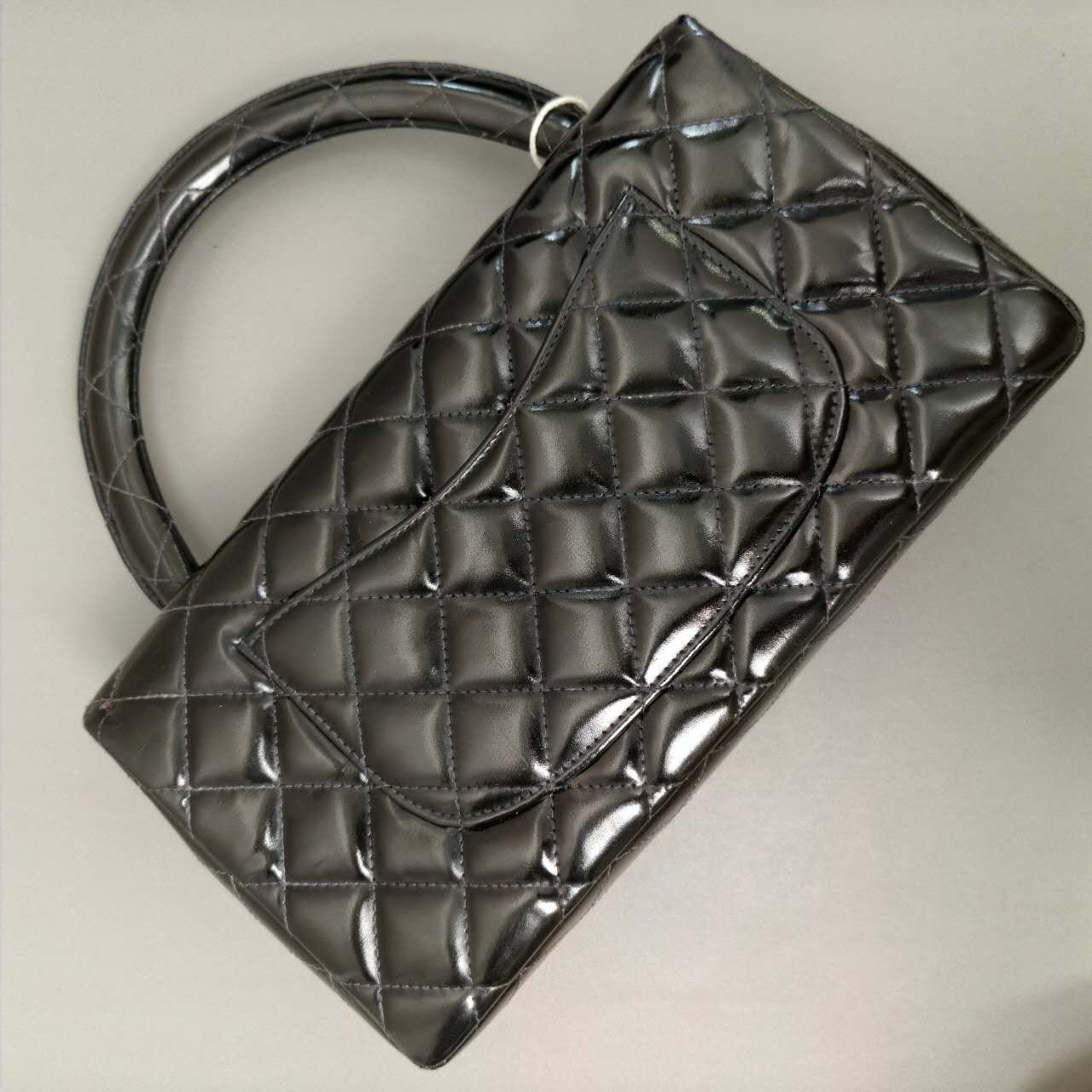 Chanel Quilted Patent Leather Top-Handle Flap Bag