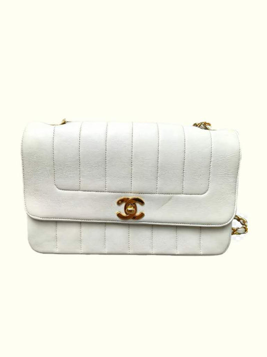 Chanel Vertical Quilted Flap Bag in White Leather