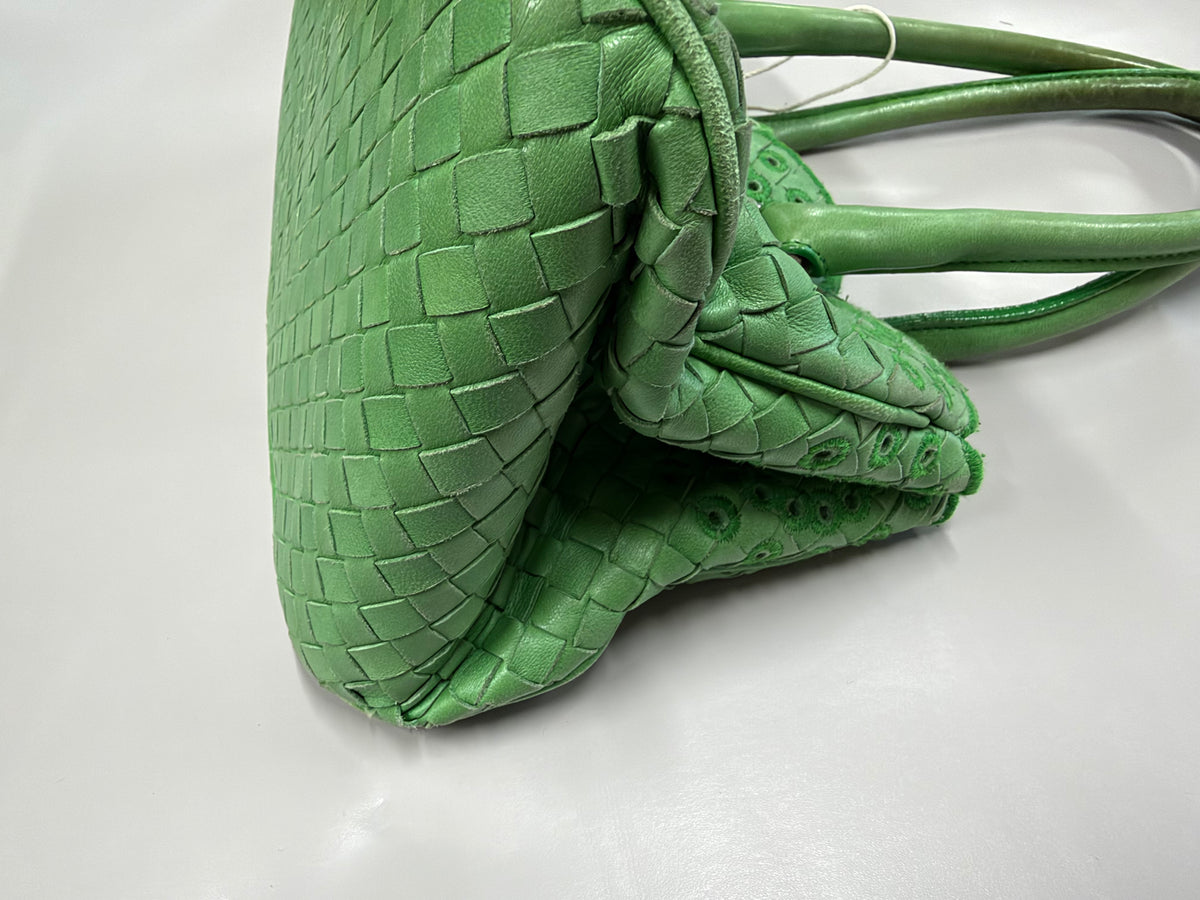 Vintage Bottega Veneta Green Intrecciato Woven Leather Handbag