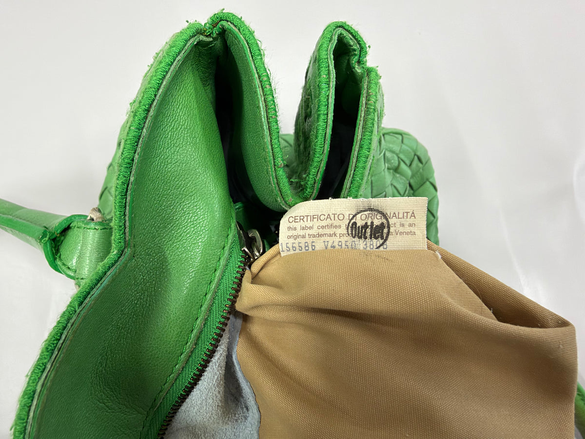 Vintage Bottega Veneta Green Intrecciato Woven Leather Handbag